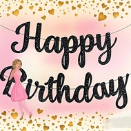ชุด 1 ชุด แบนเนอร์วันเกิดและของตกแต่งประกายทอง Happy Birthday, ป้ายวันเกิด Happy Birthday, ของตกแต่ง