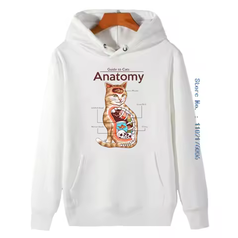 Anatomy Of A Cat Funny Graphic Hooded Sweatshirts Classic Fleece Hoodie Thick Sweater Hoodie Fashion