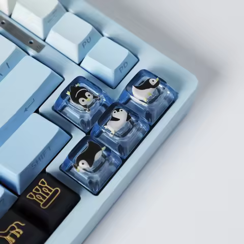 4pcs Novelty Artisan Keycap Resin Penguin Arrow Keycap Shine Through handmade Keycaps For Cherry MX 