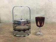 WH22733【四十八號老倉庫】二手 早期 日本 酒紅色 水晶玻璃 冰桶 高腳酒杯 35-280cc 分售
