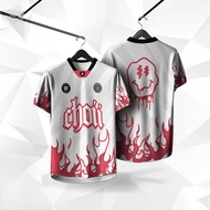 Baju Choii Tshirt Lelaki 3d Flame Smile Graphics Thailand Viral Jersey Retro Collar Viral Streatwear