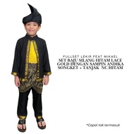 💥SET LEKIR💥 Baju Layang Budak Busana Melayu Hitam Lace Gold dgn Sampin Tanjak - Baju silang kanak-ka