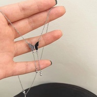 Kalung Kupu-kupu Hitam Kalung Titanium Kalung Wanita Liontin Panjang Anti Karat Anti Luntur Kalung R