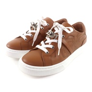 極佳狀態★愛馬仕 Day 運動鞋，銀色五金配件，Kelly 搭扣，穿孔繫帶皮革，ブラウン，尺寸 37.5，帶鞋盒和防塵袋，意大利製造，女款。