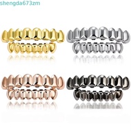 SHENGDA Teeth Grillz Top Bottom Set, Glossy  Eco-friendly Copper Teeth Grillz Caps, Fashion Shiny  S