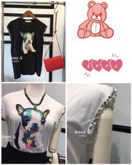 正韓 韓製 東大門品牌 J.DRESS 設計款 立體感刺繡亮片 華麗感 法鬥 袖口釘珠  梨子韓貨 短袖上衣 法鬥狗 0630