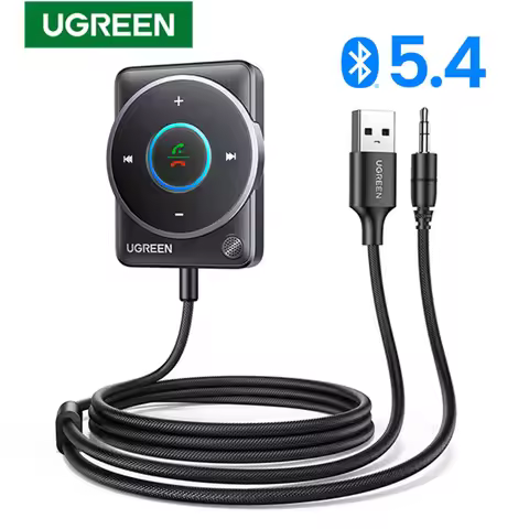 UGREEN Bluetooth 5.4 Car Receiver Adapter with Mics and Noise Cancellation, USB AUX Bluetooth Receiv