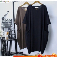 [Ditengma] Large Size Plus Fat Plus Long Version t-Shirt Women Solid Color Pocket Korean Version Big