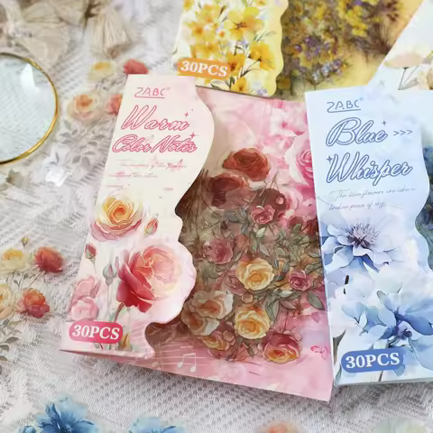 30pcs Scrapbook Sticker Floral Themed Patterns PET Sticker DIY Scrapbooking Collage Decor Junk Journ