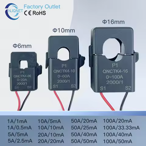 Split Core Current Transformer Sensor Clamp CT 1A 0.5mA 5A 5mA 100A 50mA 50A 20mA QNCTK4-10 1:1000 1