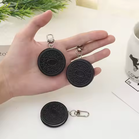 Simulation White Pink Cookies Keychain Funny Sandwich Cookies PVC Pendant Key Ring