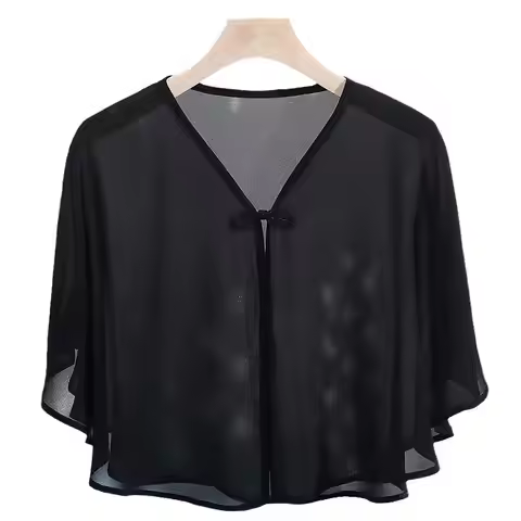 Summer Chiffon Shawl Cardigan Buttons Loose Top Women Sunscreen Shawl Women Sun Clothing Summer Sun 