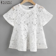 High Quality Neck Short Top Fancystyle ZANZEA Women Sleeve Fashion Lace Simple Crochet Summer Blouse
