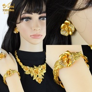 < Einide }/Dubai 24K Gold Jewelry African Bridal Jewelry Set Saudi Ladies Necklace Bracelet Earrings
