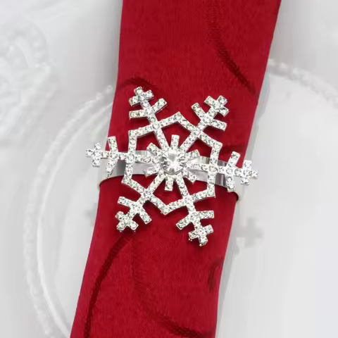 2025 News Silver Snowflake Napkin Rings with Diamond for Christmas Thanksgiving Table Decoration(Set