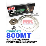 RK Sprocket Set CF MOTO 800MT 520 KRX X-Ring Gold Chain 16T-45T MT800 MTX800 800MTX Rantai Xring Mot