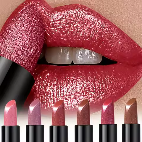 Metallic Shimmer Lipstick, Pearly Glitter Shine, Creamy Smooth Texture, High Pigment Party Makeup