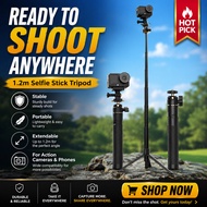 All Metal Selfie Stick Tripod 121.9cm 6 Segments Telescopic Monopod One-click Open Tripod Base Porta