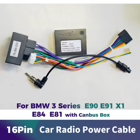 Car Android Radio Stereo Power Cable 16pin Wiring Harness Adapter Canbus Box Decoder For BMW 3 Serie