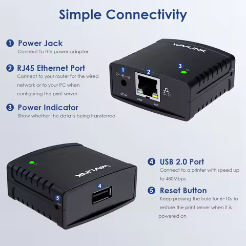 USB Wireless Print Server 10/100Mbps LAN/Bridge Support Wired/Standalone Modes Compatible With Windo
