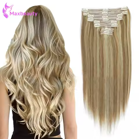 Clip In Hair Extensions Remy Human Hair Hair Extensions P8/613 Color Clip Ins Natural Human Hair 14-