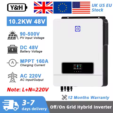 Y&H 10.2KW Hybrid Solar Inverter 48V 230V Pure Sine Wave Off Grid On Grid Inverter MPPT 160A Solar C
