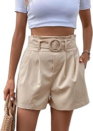Women's Bermuda Shorts, Summer, High Waist Shorts with Pockets with Removable Belt, Causal High Wais