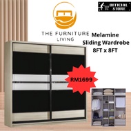 [Ready Stock] Melamine 8FT Sliding Wardrobe / 8 Kaki Almari Baju Sliding Door 2 Sliding Doors - 8FT 