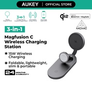 Aukey LC-MC313 MagFusion C 3-in-1 Qi2 Foldable Wireless Charging Station
