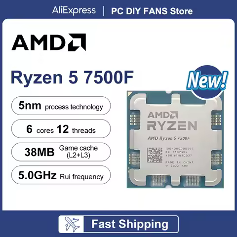 AMD Ryzen 5 7500F R5 7500F 3.7GHz 6-Core 12-Thread CPU Processor 5NM L3=32M 100-000000597 Socket AM5