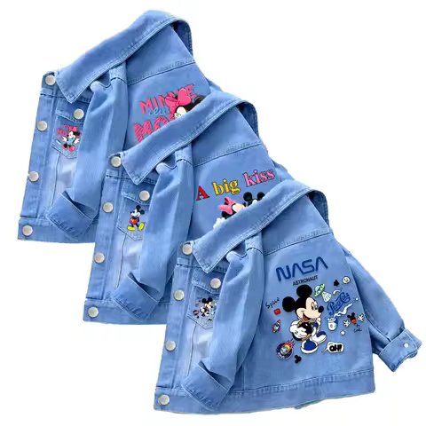 Baby Boys Girls Mickey Minnie Mouse Denim Jacket Clothes 2024 New Spring Autumn Toddler Kids Casual 