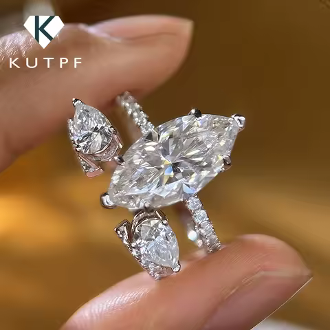 4CT Marquise Cut Moissanite Bridal Rings Set Lab Diamond Opening Engagement Ring Set for Women 925 S