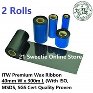 [2 rolls] Premium Thermal Transfer Wax Ribbon 40x300 ITW S20 Brand TTR 40mm x 300m for Barcode Print