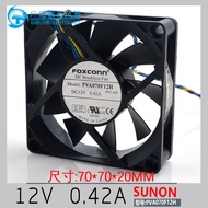 FOXCONN 7020 PVA070F12H 12V 0.42 A 7CM 4 Wire PWM Smart Temperature Control Cooling Fan