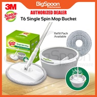 3M SCOTCH-BRITE T6 Single Spin Mop with Bucket Set/Refill Head Large Microfiber Super Absorbent Mop Lantai Pusing Baldi 旋转拖把