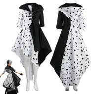 Cruella De Vil/101 Dalmatians Spotted Dress - Anime-Inspired Cosplay Costume for Parties and Hallowe