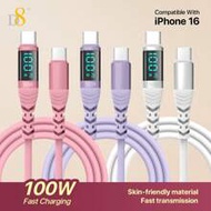 สายเคเบิล USB C ถึง USB C D8 100W/5A PD สายชาร์จไฟแบบเร็วพร้อมจอแสดงผล LED, เข้ากันได้กับ iPhone 16/