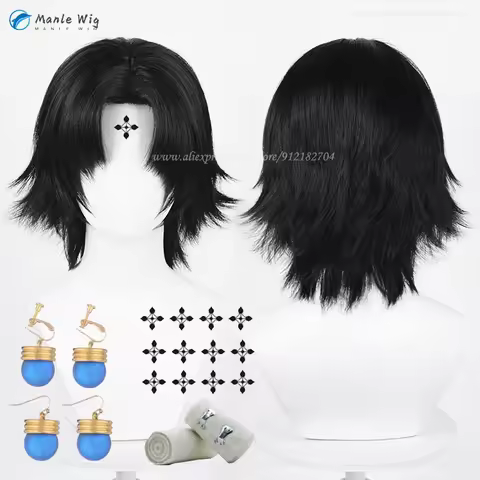 Chrollo Lucilfer Cosplay Wig Anime Chrollo Lucilfer 30cm Black Middle Part Wig Heat Resistant Synthe