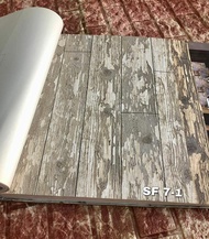 Wallpaper Dinding 3D Motif Kayu Garis Vertical Coklat Simple Sky Fall