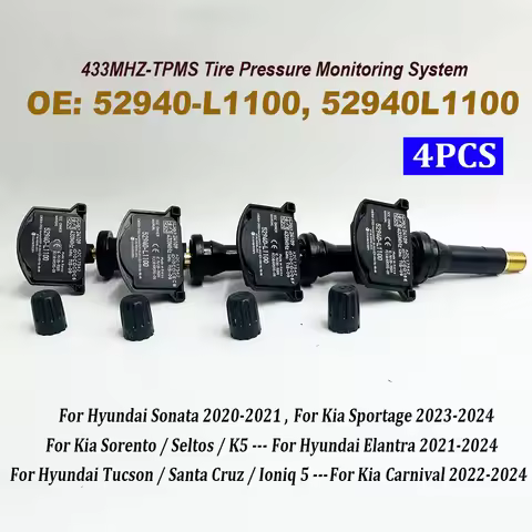 NEW 4PCS 52940-L1100 52940L1100 Tire Pressure Monitor Sensor 433MHz TPMS For Hyundai Elantra Ioniq 5