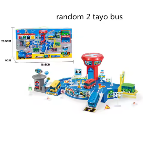 Korean Amine the little bus set Assembled Parking Lot Car Runway Bus Station Model with 2 mini tayo 