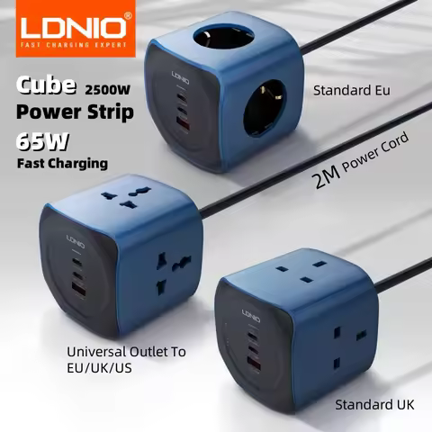 LDNIO Cube Power Strip 65W Charging Stations 2M Electric Extension Power Cord Uk Us Eu Plugs Adapter