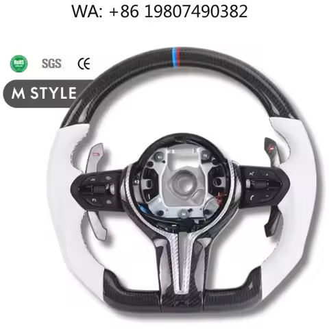 Semi-Punched White Leather Carbon Steering Wheel, M Sport Upgrade Mod Parts Fits F10 F20 F22 F30 F31