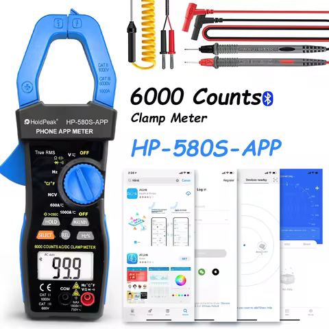 HP-580S-APP Digital AC/DC Clamp Multimeter, With Bluetooth Connectivity 45mm Jaw Opening Data Hold E