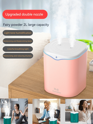 2l粉色雙噴嘴usb大容量加濕器,靜音強力噴霧,適用於臥室、辦公室和其他空間