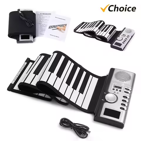 Customizable 61 Keys Roll Up Piano Keyboard Portable Soft Silicone Electronic Piano with Built-in Sp