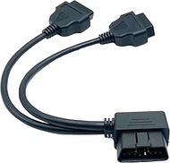 16 Pin OBD2 Right Angle Splitter Y Cable, 30cm/1ft OBD2 Male to Dual Female Diagnostic Extender Cabl