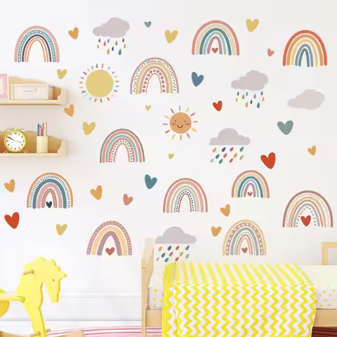 1Pc Cartoon Love Cloud Rainbow Wall Stickers Kids Room Decoration Bedroom Children Room Wall Art Liv