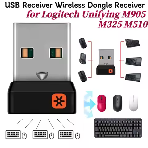 Wireless Dongle Receiver Connects Up To 6 Devices USB Dongle Mouse Receiver Adapter for Logitech Uni