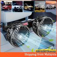 Car Fan Dual Head Rear Fan 5V/2A 360Degree Rotation High Air Volume 3 Speed Base Fixed Clamp Install